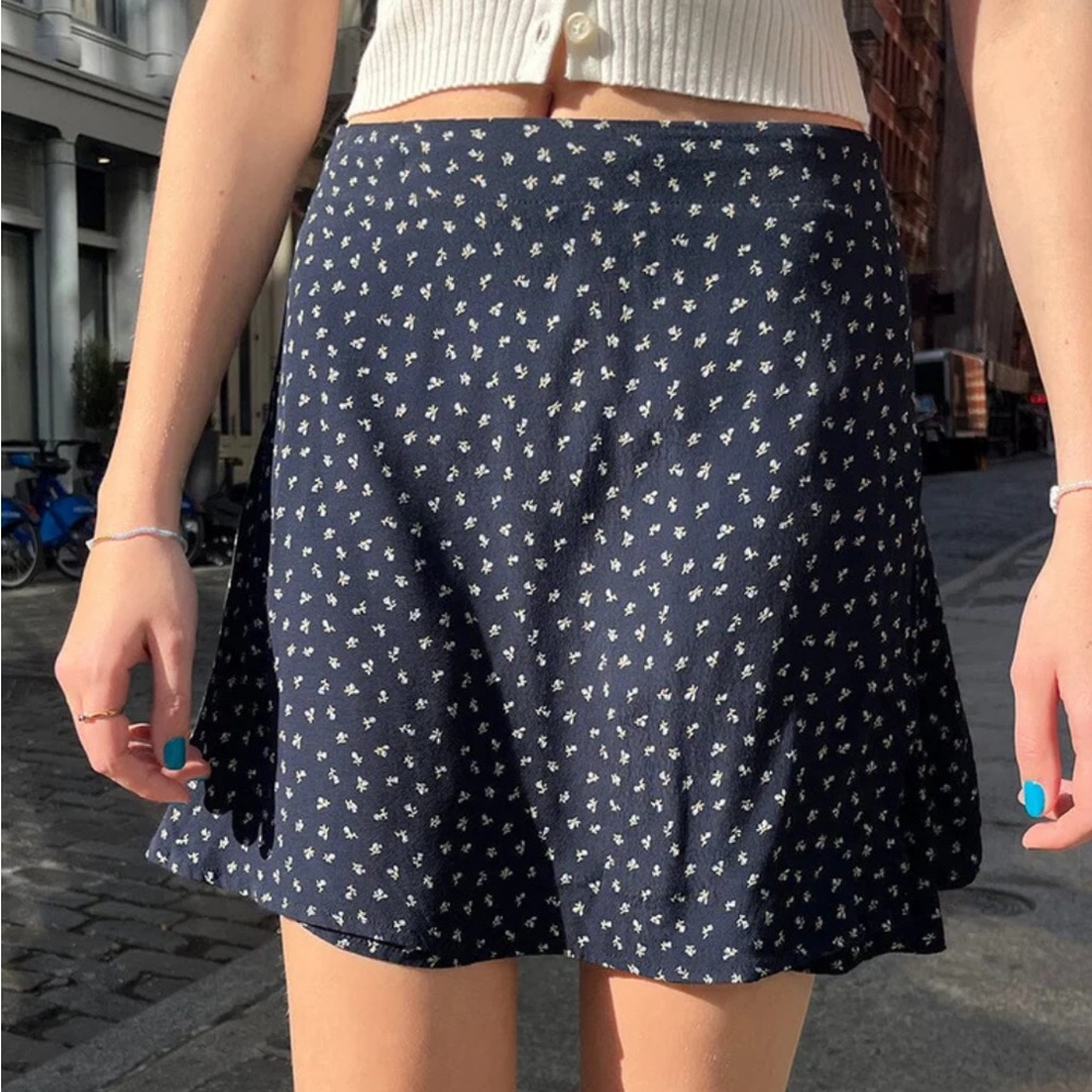 Brandy Melville Navy Floral Wrap Skirt